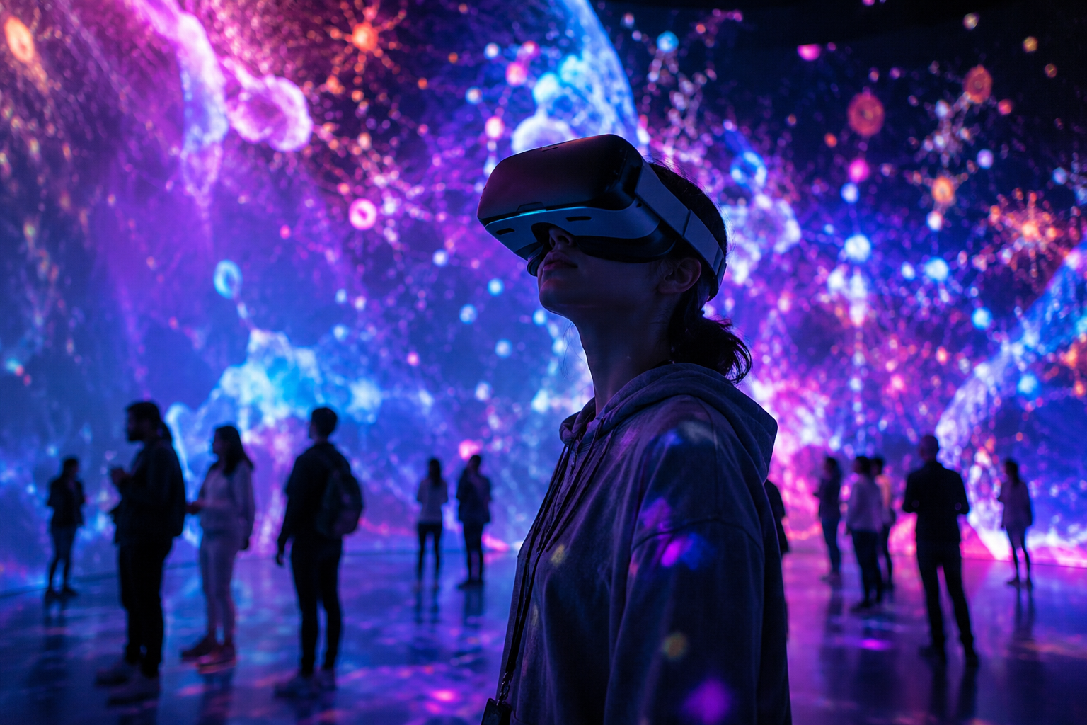 Futuristic immersive entertainment experience with lights and projections